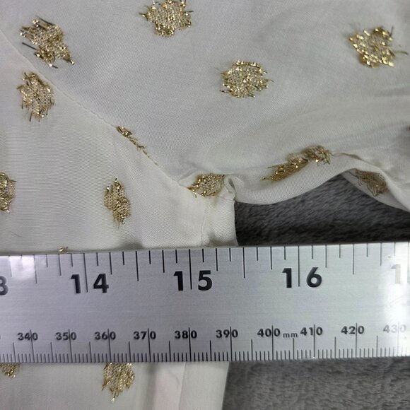 Womens Michael Kors Gold Metallic Polka Dot Smocked Ruffle Dress Viscose Blend S - Picture 6 of 8